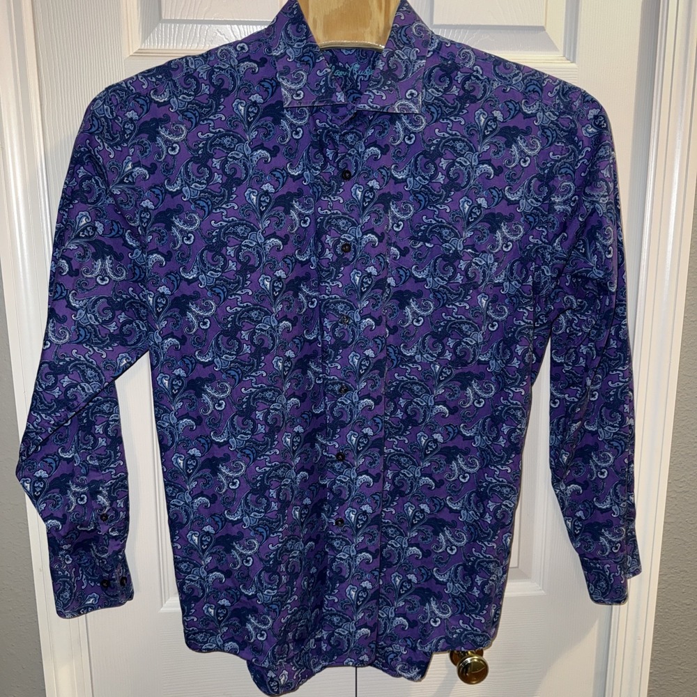 Alan Flusser Shirt Mens 2XL Purple Paisley Geometric Multicolor Long Sleeve